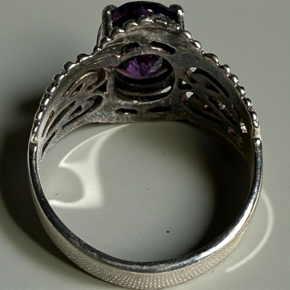 Vintage stamped Amethyst Sterling silver Ring 8.5 10.10 G - Picture 7 of 12